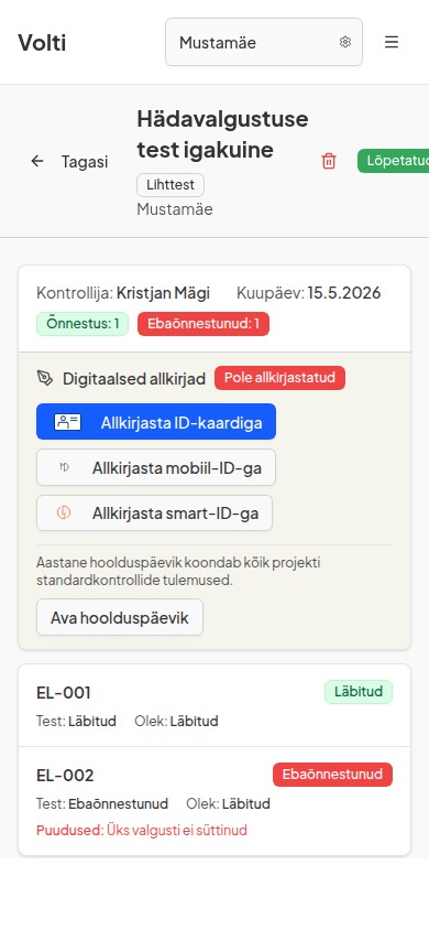 Volti hädavalgustuse kontroll telefoni ekraanil.